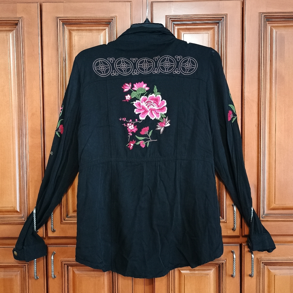 S Line embroidered floral military jacket size large